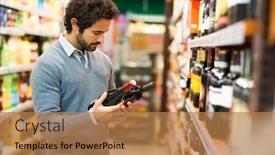 Presentation with supermarket - Amazing PPT theme having man-choosing-a-wine-bottle backdrop and a coral colored foreground