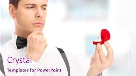  Presentation with young man on the phone - Cool new presentation theme with man choosing an engagement ring backdrop and a sky blue colored foreground