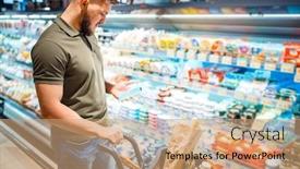  Presentation with dairy products - PPT theme with man-choosing-dairy-products background and a coral colored foreground