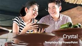  Presentation with asian culture and food - Cool new PPT layouts with man choosing food at indonesia backdrop and a  colored foreground