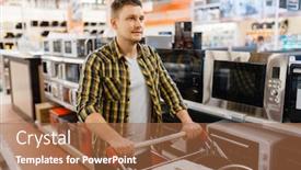  Presentation with electronics - Presentation theme enhanced with man-choosing-microwave-in-electronics background and a red colored foreground