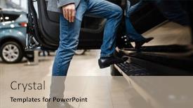  Presentation with dealership - Theme having man-choosing-pickup-truck background and a mint green colored foreground