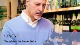  Presentation with supermarket - Slide set featuring man choosing the right wine background and a light blue colored foreground