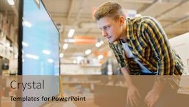  Presentation with electronics - Slide deck enhanced with man-choosing-tv-in-electronics background and a coral colored foreground