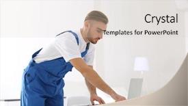  Presentation with office cleaning - PPT theme with man cleaner cleaning in office background and a lemonade colored foreground