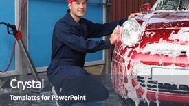  Presentation with car wash - Slide deck enhanced with man cleaning automobile with sponge background and a ocean colored foreground