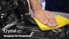  Presentation with car cleaning - Slides with man cleaning car gear lever background and a dark gray colored foreground