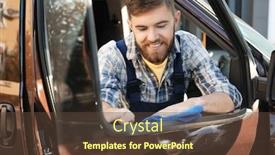  Presentation with car cleaning - PPT theme with man cleaning car with rag outdoors background and a tawny brown colored foreground