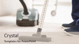  Presentation with room cleaning - PPT theme featuring man cleaning carpet with vacuum background and a soft green colored foreground