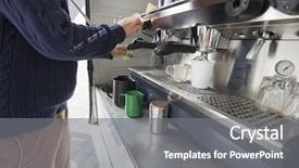  Presentation with vendor - Slide set having man cleaning coffee machine background and a gray colored foreground