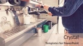  Presentation with machine shop - PPT theme featuring man cleaning coffee machine background and a lemonade colored foreground