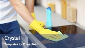  Presentation with cleaning service - Theme having man cleaning electric hob background and a ocean colored foreground