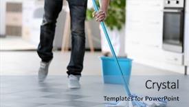 Presentation with floor care and cleaning services - Beautiful slides featuring man cleaning floor indoors backdrop and a light blue colored foreground