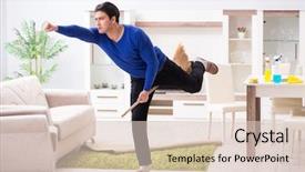  Presentation with floor care and cleaning services - PPT layouts having man cleaning floor with broom background and a lemonade colored foreground