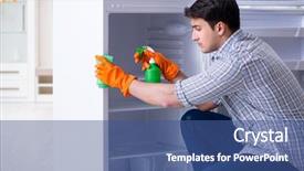  Presentation with iot agriculture technology concept man - Colorful PPT layouts enhanced with man cleaning fridge in hygiene backdrop and a ocean colored foreground