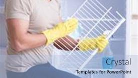  Presentation with hygiene - Presentation theme consisting of man cleaning fridge in hygiene concept background and a light blue colored foreground