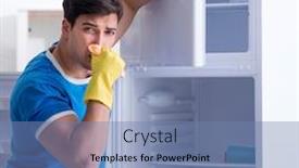  Presentation with hygiene - Cool new PPT theme with man-cleaning-fridge-in-hygiene backdrop and a seafoam green colored foreground