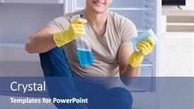  Presentation with hygiene - Presentation theme consisting of man-cleaning-fridge-in-hygiene background and a ocean colored foreground