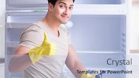  Presentation with hygiene - PPT theme with man-cleaning-fridge-in-hygiene background and a light blue colored foreground
