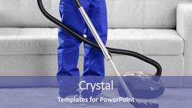  Presentation with vacuum cleaner robot - Audience pleasing slides consisting of man cleaning in the flat backdrop and a ocean colored foreground