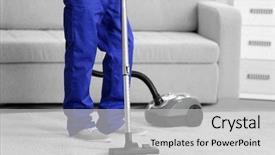  Presentation with cleaning services - Cool new slide set with man cleaning in the flat backdrop and a light gray colored foreground