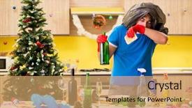  Presentation with christmas party - Colorful presentation theme enhanced with man cleaning kitchen after christmas backdrop and a  colored foreground