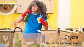  Presentation with christmas party - PPT layouts having man cleaning kitchen after christmas background and a  colored foreground