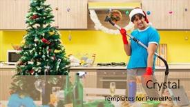  Presentation with one young man exercising handball - Colorful slide deck enhanced with man cleaning kitchen after christmas backdrop and a coral colored foreground