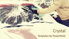  Presentation with windshield - Colorful PPT layouts enhanced with man cleaning snow from car backdrop and a  colored foreground