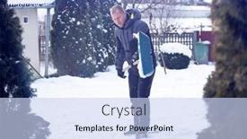  Presentation with cleaning day - Cool new PPT theme with man-cleaning-snow-with-shovel backdrop and a sky blue colored foreground