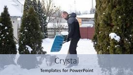  Presentation with snow shovel - Amazing PPT theme having man-cleaning-snow-with-shovel backdrop and a light blue colored foreground