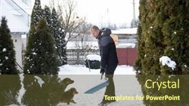  Presentation with cleaning day - Colorful theme enhanced with man-cleaning-snow-with-shovel backdrop and a tawny brown colored foreground