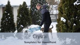 Presentation with snow shovel - Amazing slide deck having man-cleaning-snow-with-shovel backdrop and a light blue colored foreground