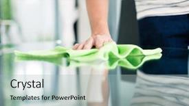  Presentation with cleaning - Beautiful slide deck featuring man cleaning table in home backdrop and a light blue colored foreground