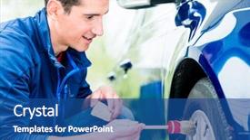  Presentation with car cleaning - PPT theme with man cleaning the alloy hub background and a  colored foreground