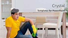  Presentation with helping man - Presentation design having man-cleaning-the-house-helping background and a light gray colored foreground