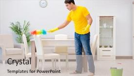  Presentation with helping man mouintain - Slide set featuring man cleaning the house helping background and a soft green colored foreground