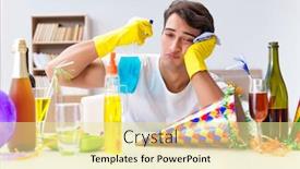  Presentation with christmas party - Colorful slide deck enhanced with man-cleaning-the-house backdrop and a blonde colored foreground