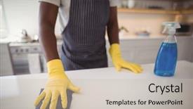  Presentation with kitchen - Audience pleasing theme consisting of man cleaning the kitchen work backdrop and a soft green colored foreground