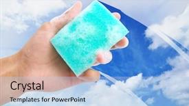  Presentation with element - Cool new PPT theme with man cleaning the window element backdrop and a light blue colored foreground