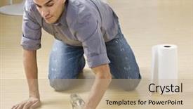  Presentation with water glass - Slides featuring man cleaning up a spilled background and a coral colored foreground