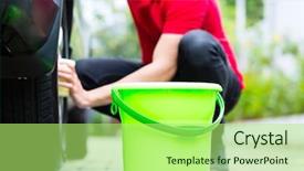  Presentation with car wash - Slide deck enhanced with man cleaning wheel rim while background and a mint green colored foreground