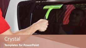  Presentation with car cleaning - Theme enhanced with man-cleaning-window-of-car background and a coral colored foreground