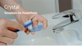  Presentation with blue header - Presentation theme enhanced with man-cleans-his-blue-occlusal background and a coral colored foreground