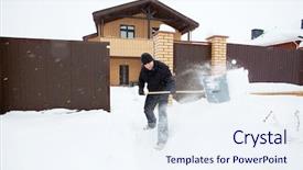  Presentation with snow - Amazing PPT layouts having man cleans snow shoveling backdrop and a  colored foreground