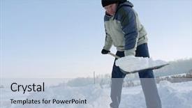  Presentation with snow shovel - Cool new slides with man clearing path from snow backdrop and a light blue colored foreground