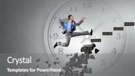  Presentation with walking - PPT theme with man climb ladder - young businessman walking up collapsing background and a gray colored foreground