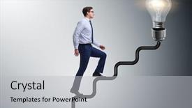  Presentation with light bulb - Slides having man climbing career ladder towards background and a light gray colored foreground