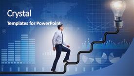  Presentation with light bulb - Audience pleasing PPT theme consisting of man climbing career ladder towards backdrop and a ocean colored foreground