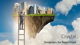  Presentation with businessman climbing the career ladder - Colorful presentation enhanced with man climbing ladder to floating island backdrop and a lemonade colored foreground